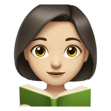 Girl with green eyes, shoulder length dark brown hair, pale skin, reading a book  sticker