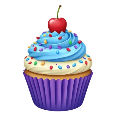 Cartoon Cupcake: blue cream, purple paper, sprinkles with cherry on top  sticker