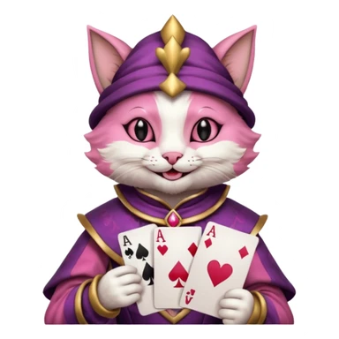 court jester cat medieval, poker card ace, pink, face only sticker