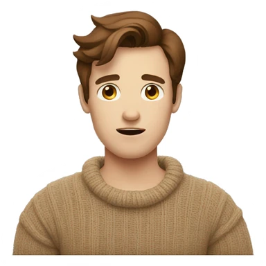 only one big shrugging confusion thinkative emoji men with brown hair, pale skin and a brown sweater sticker
