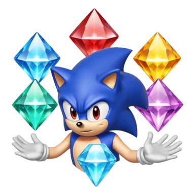 I want Sonic the hedgehog with the 7 chaos emeralds and the Goku aura transformation, where is the super Sonic aura Is a power 7 diamonds, red, blue, yellow, green, white, cyan and purplr sticker
