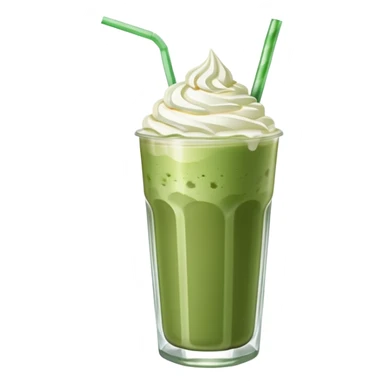 iced matcha latte in a tall clear glass with straw and whipped cream sticker