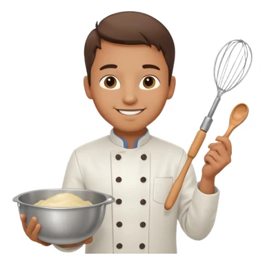 Male Young Pastry Chef – smiling, holding whisk and mixing bowl. sticker