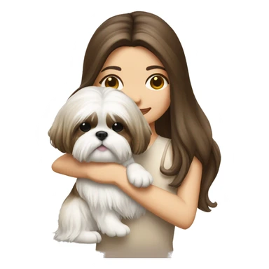 brunette girl hugging cream long hair shih tzu with bow on head  sticker