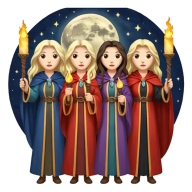 Three women with two torches and a moon sticker