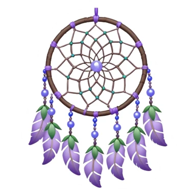 Lavender lilac pastel purple dreamcatcher-suncatcher with lavender flowers and lilac flowers attached, blue beads, and white beads, green leaves sticker