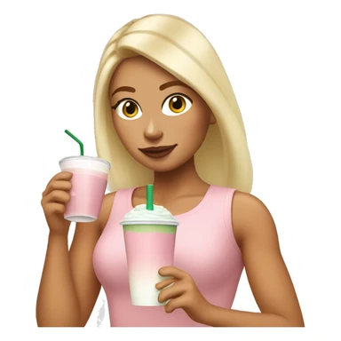 Swedish tanned Blonde girl with a pastel pink top drinking iced matcha latte ( not from Starbucks) sticker