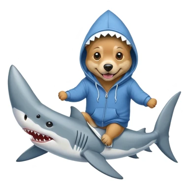 Dog in hoodie riding shark sticker