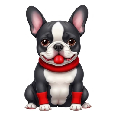 Black and white frenchie eating a red sock  sticker