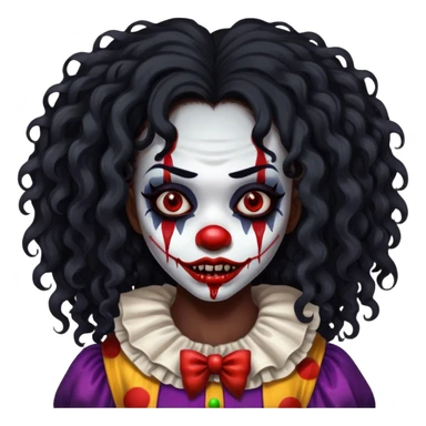 black girl long curly black hair with scary clown horror face blood sticker