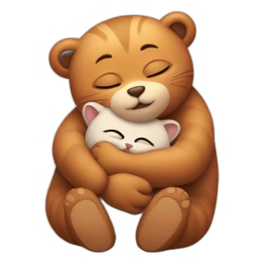 cat hugs a little bear sticker