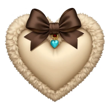 Light beige fuzzy heart with dark brown bow sticker