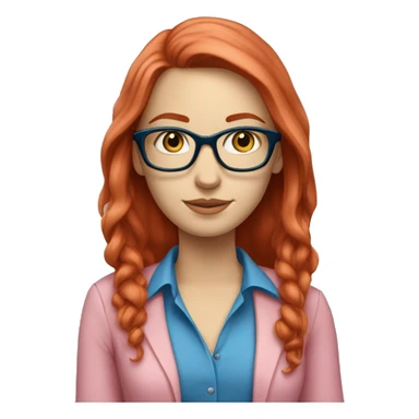 White-girl-with-long-hair-red-head-eyes-blue-wearing-glasses-blouse-formal-pink sticker