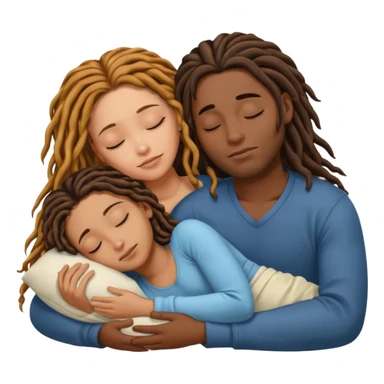 Couple sleeping biracial (black male with caramel skin and dreads and hispanic female with fair skin and long brunette hair) sticker