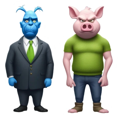 The grinch but he is blue and a pig man stand menacing like MIB sticker