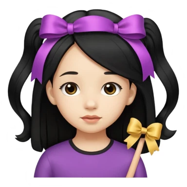 little girl with ribbon hairclip, long black hair sticker