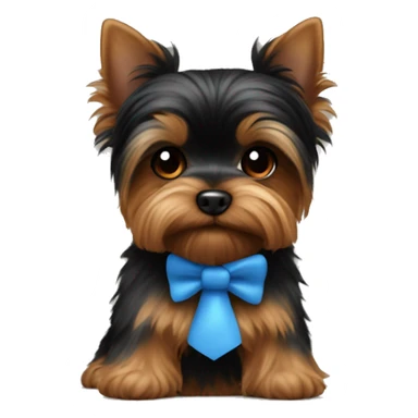 Black and brown Yorkie with a blue bowtie sticker