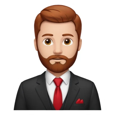 ["Fair-skinned man with reddish-brown hair and a full beard, wearing a suit and red tie."] sticker