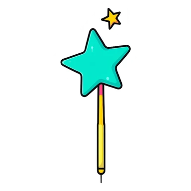 Glowing magic wand with colorful sparkles and a star tip sticker