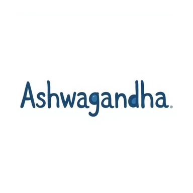 The word "Ashwagandha" hand-drawn in a cool blue and purple color palette. Simple doodle style with minimal decoration. sticker