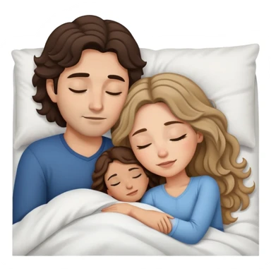 Man with dark brown wavy hair and woman with long dark blond hair in bed cuddling and sleeping  sticker
