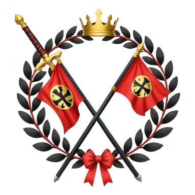 two red diagonal stripes black stripe flag with golden wreath and golden sword in center sticker