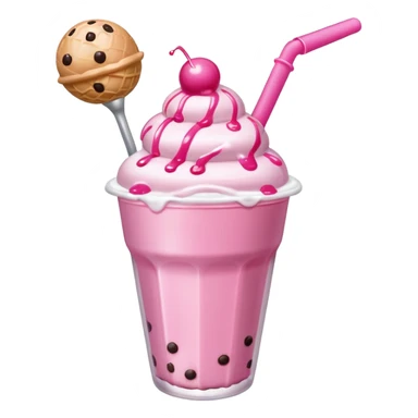Boba with pink straw, pink syrup, popping balls and ice cream scoop sticker