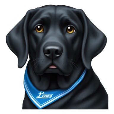 Large Black Lab dog in a Detroit Lions bandana  sticker