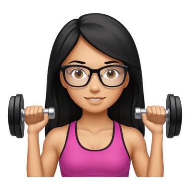 Mujer fitness usando mancuernas con lentes de marco delgado y cabello largo negro sticker