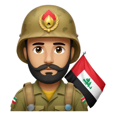 A very tired and sad, swarthy Iraqi soldier with a beard, an Iraqi flag on his helmet, a sad expression and bags under his eyes sticker