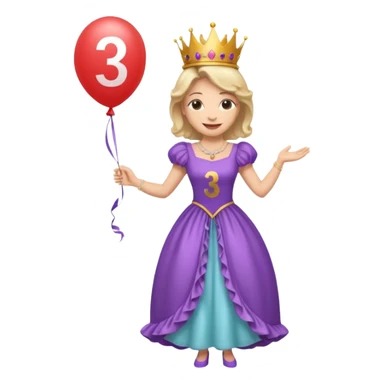 queen wearing dress, holding balloon in shape of number 3 sticker