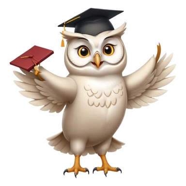 happy white Owl dancing with graduation hat and diploma in claws sticker