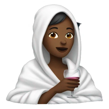 woman wrapped in white blanket drinking wine sticker
