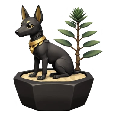  Soothing black fur Anubis tiny statuette puppy badly-cracked irregular polydodecagon bonsai pot  sticker