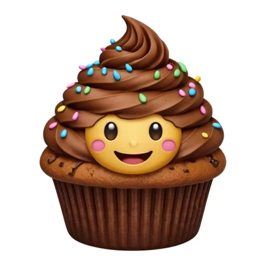 cupcake with smiling poop emoji frosting, transparent background sticker