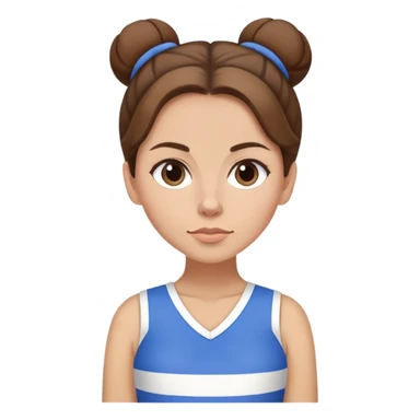 Sophie Poyet cheveux brun en chignon mini jupe bleue et blanc sticker