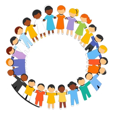 Diverse people of different races holding hands in a circle, representing unity, integration, and racial harmony sticker