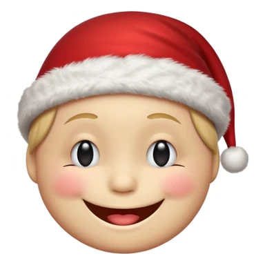 Smiley face smiles with closed eyes in a red Christmas hat sticker