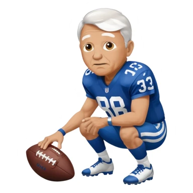 A grandpa playing football wearing an Indianapolis Colts jersey is. Show him kind of crouch down to the ground, holding the football and show the name rivers on the back of his jersey. sticker
