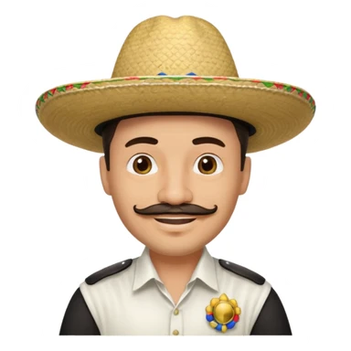 A happy, light skinned, Colombian man, with a small not connected mustache, a small gotee, wearing a Colombian Sombrero Voltiao with black rings on it, and wearing a white dress shirt sticker