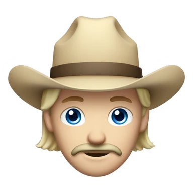 Australian person, blonde with mustache, blue eyes and hat cowboy sticker