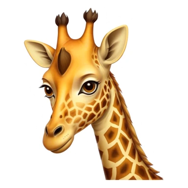 Cinematic Noble Giraffe Portrait Emoji, Poised and regal, with a towering, elegant build and a stunning, patterned Fur of warm yellows and browns, long, graceful neck and soulful, gentle eyes, Simplified yet sharp and sophisticated features, highly detailed, glowing with a soft, dignified glow, high shine, intelligent and graceful, stylized with an air of savannah majesty, focused and attentive, soft glowing outline, capturing the essence of a watchful and confident giant, so majestic it feels as though it could stretch out of the screen with effortless authority! sticker