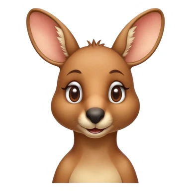 Cinematic Realistic Cute Kangaroo Portrait Emoji, Head tilted playfully and inquisitively, featuring a compact, agile build with soft, warm tawny fur and a characteristically endearing face with bright, curious eyes and perky ears, rendered with lifelike detail and natural highlights, high shine, affectionate and spirited, styled with a touch of outback whimsy, soft glowing outline, capturing the essence of a mischievous yet lovable kangaroo that seems poised to hop playfully into your arms! sticker