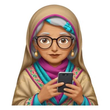 persian old woman Persian shawl with smartphone and glasses, half body sticker