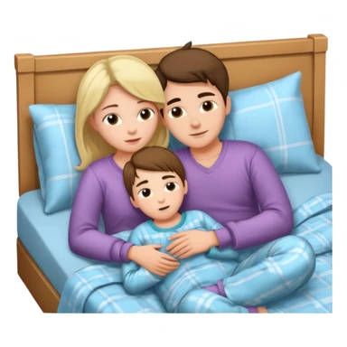 A woman and a young man are lying in bed and cuddling with each other. sticker