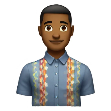 brown Man in Fitted button-up shirt with bright pattern sticker