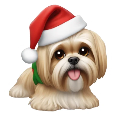 blonde shih tzu yorkie dog wearing a santa hat sticker