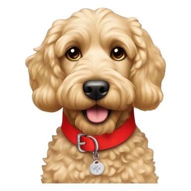 Blonde cockapoo with red collar saying Oscar sticker