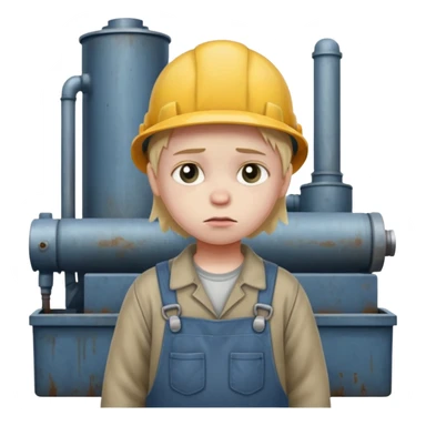a child with a sad face works in a factory sticker