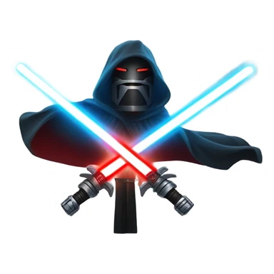 "A glowing lightsaber duel with one bright saber (blue or green) crossing with one dark saber (red or black), creating intense sparks and a dramatic glow in a dark, smoky background sticker